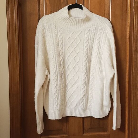 Loft boxy cable knit oversized sweater chunky top ivory minimalist chic Sm - Picture 1 of 7